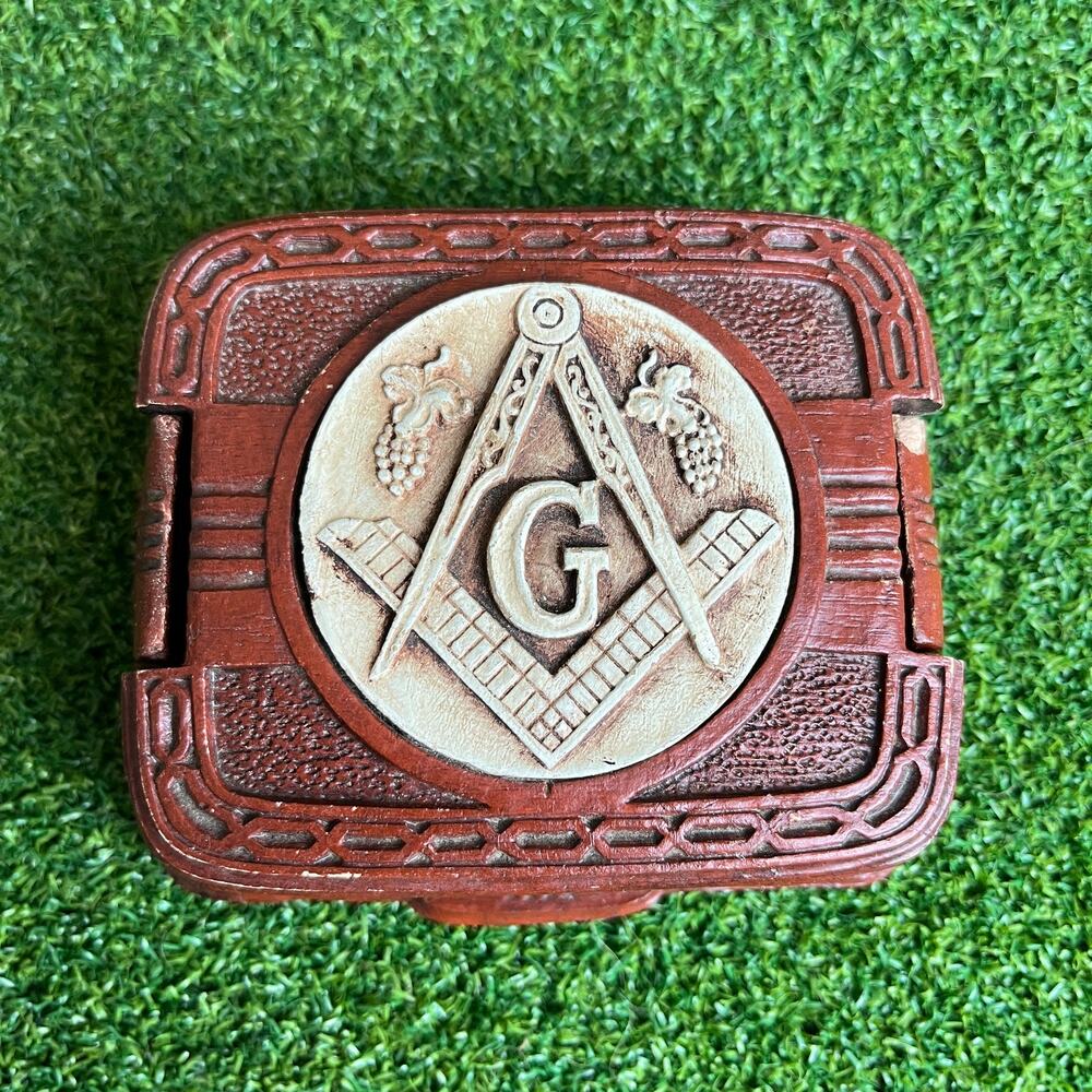 Vintage Syroco Wood Look Masonic Jewelry Trinket Box